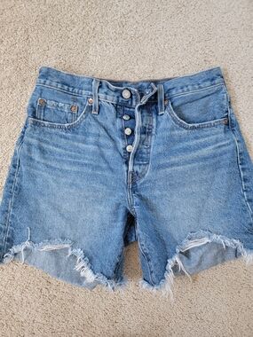 Levis High Rise Denim Button-Fly Frayed Hem Shorts